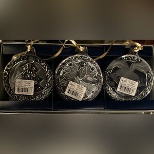 Mikasa Holiday Crystal Ornament Set of 3 Tree Poinsettia Bells NEW